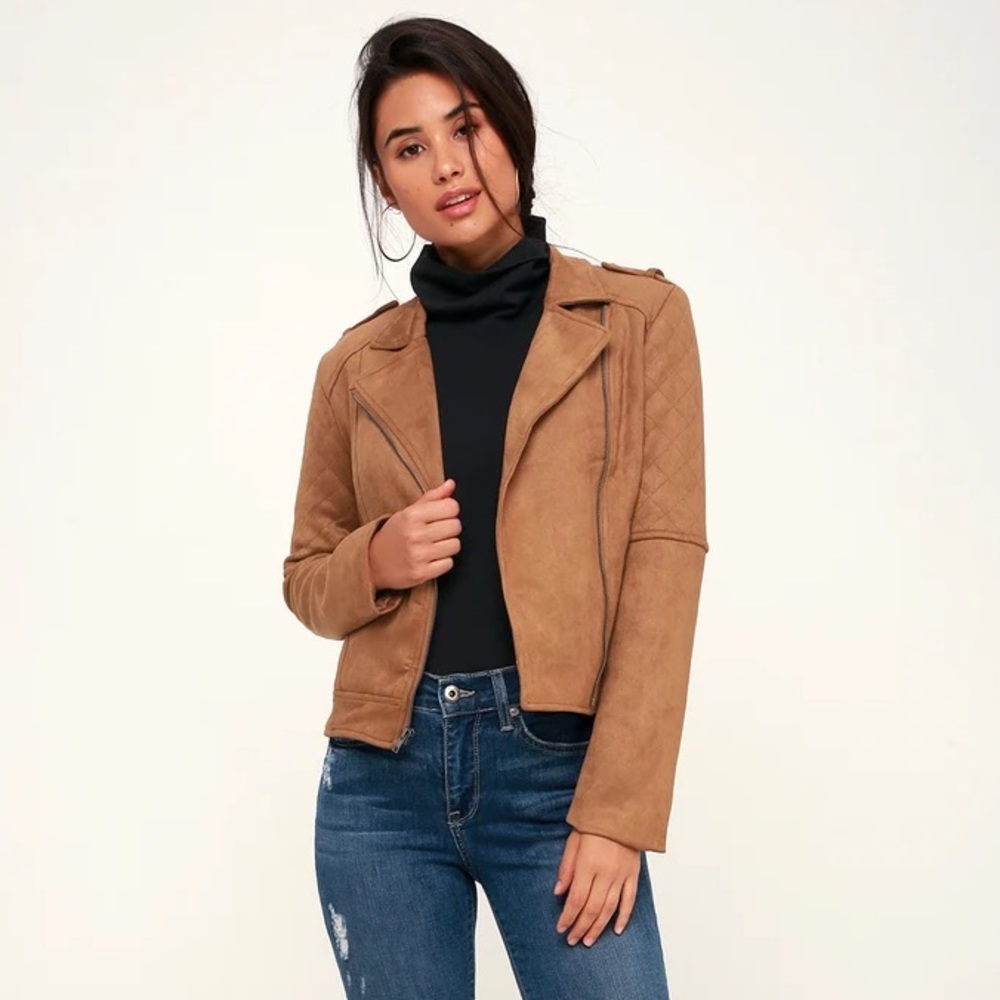 Get Lucky Tan Suede Moto Jacket by Jack by BB Dakota size Large